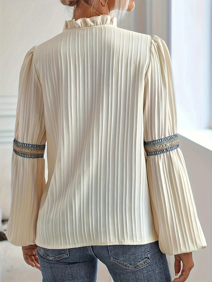 W&W Mode Spitzen-Patchwork-Shirt mit V-Ausschnitt