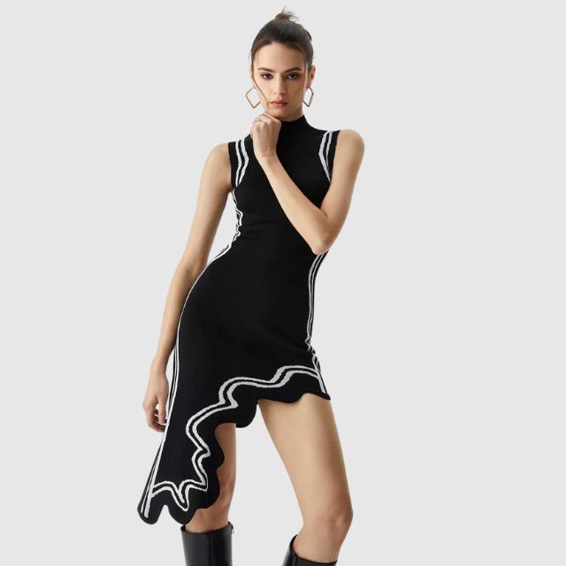 W&W Mode | Ärmelloses Kleid mit Kontrastpaspelierung