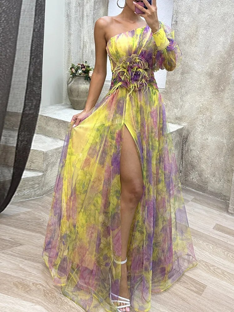 W&W Mode | Asymmetrisches Maxikleid Mit Blumenmuster Sommerkleid Für Damen