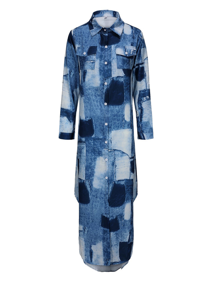 W&W Mode | Damen Casual Midi Hemdkleid in Blau