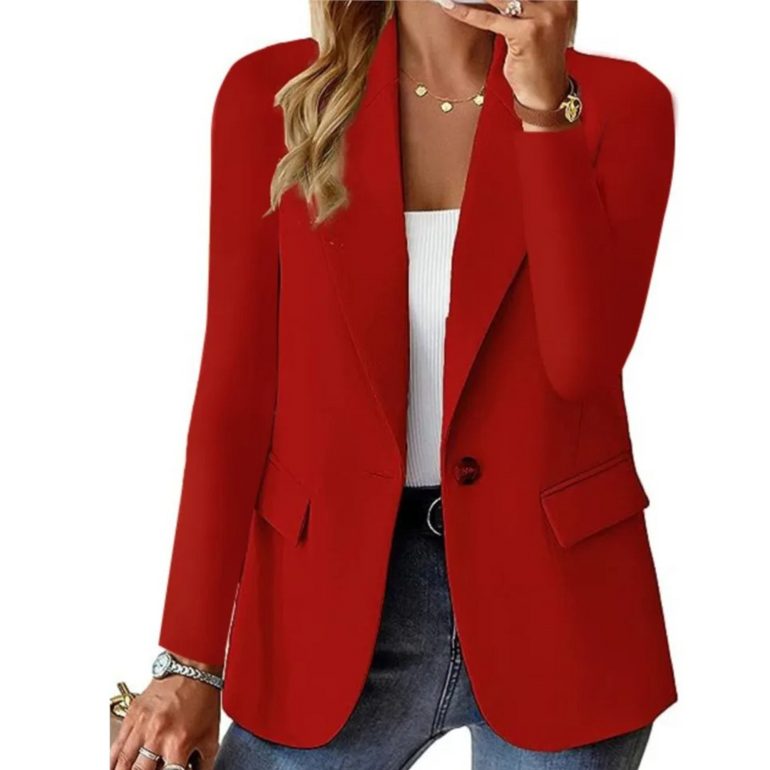 Solider Damen-Blazer mit langen Ärmeln und schmaler Taschenschnalle