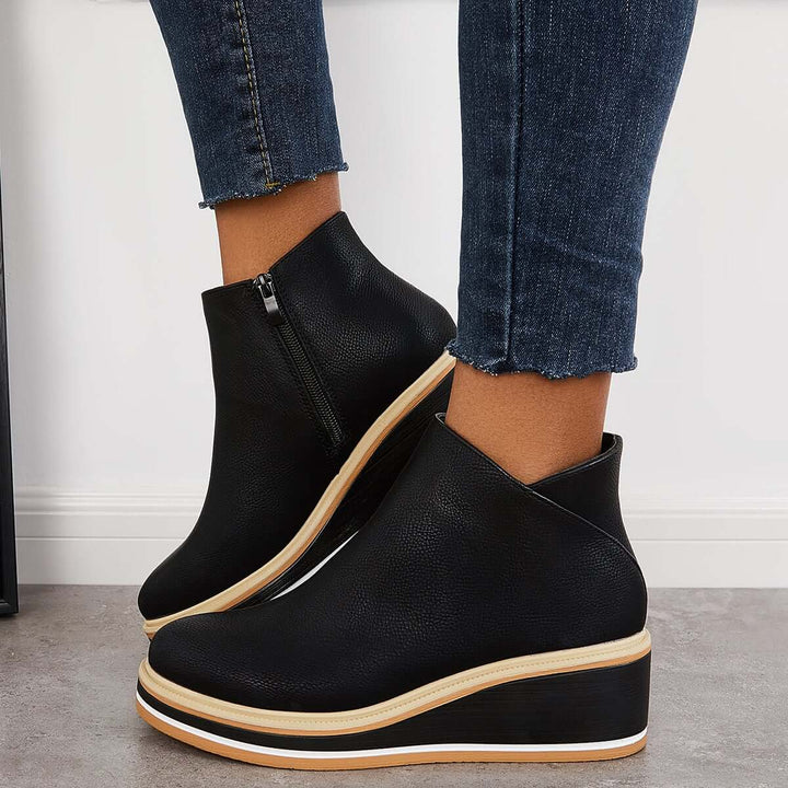 W&W Mode | mit Keilabsatz - stilvolle schwarze Damenstiefel