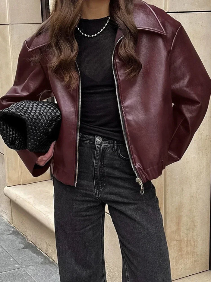 W&W Mode | Weinlese Rote Jacke - Mit Reißverschluss