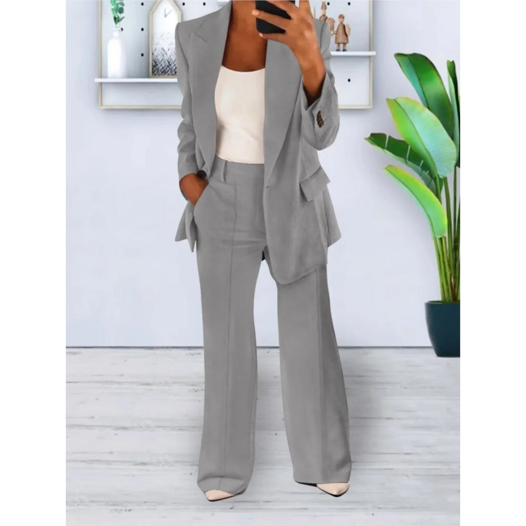 W&W Mode | lässige Passform einfarbiger lässiger Taschenblazer und Hosen Set