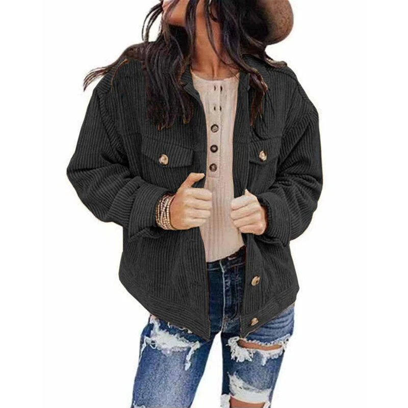 W&W Mode | Damen Jacke Cord Oversize Look Mit Knöpfen Und Brusttaschen