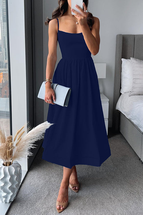 W&W Mode | Midi Kleid Spaghettiträger Quadratischer Ausschnitt Ausgestellter Rock Elegante Passform