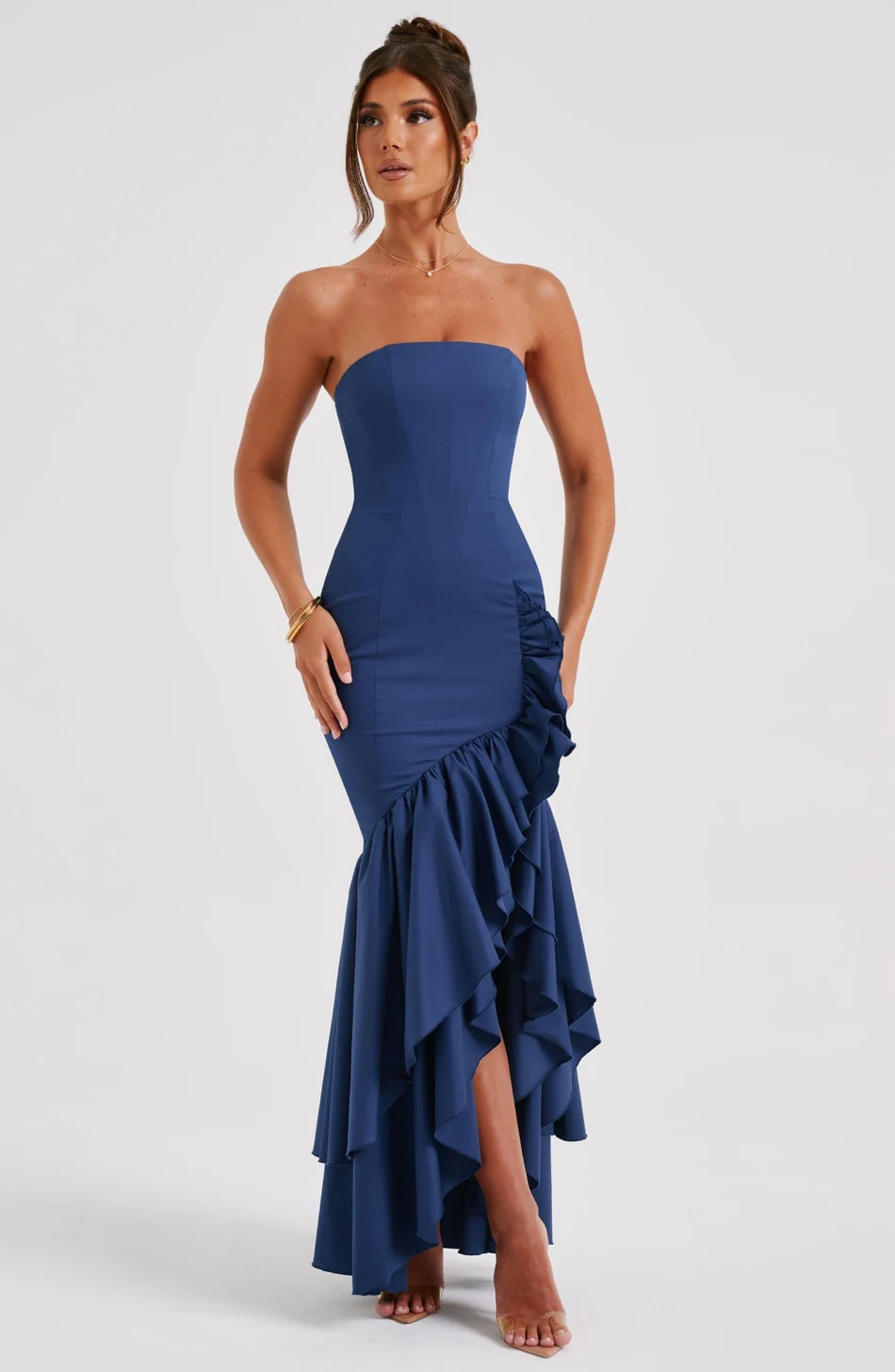 Rüschen Hochgeschlitztes Kleid
