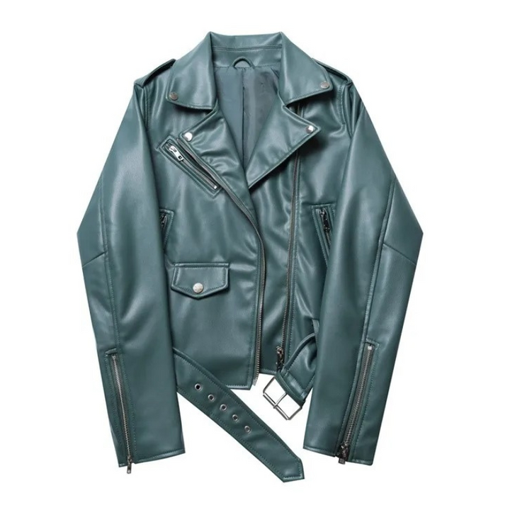 W&W Mode | Damen-Biker-Lederjacke mit Reißverschlüssen und Gürtel