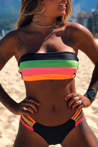 W&W Mode | Rosiedress Rainbow Gestreifter Tube Top Bandeau Bikini Set