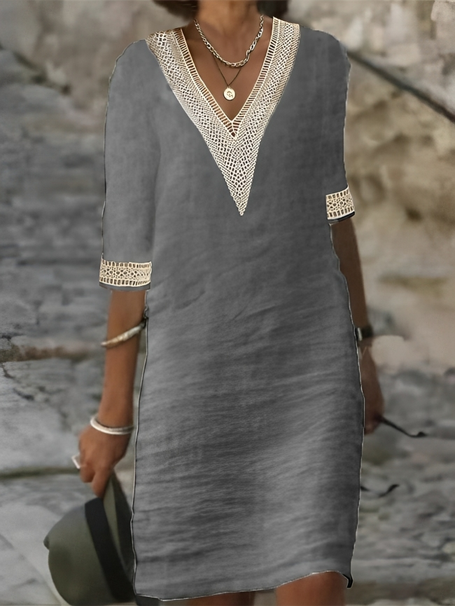 W&W Mode | Damen Baumwoll-Leinen Kleid Lässig & Bequem