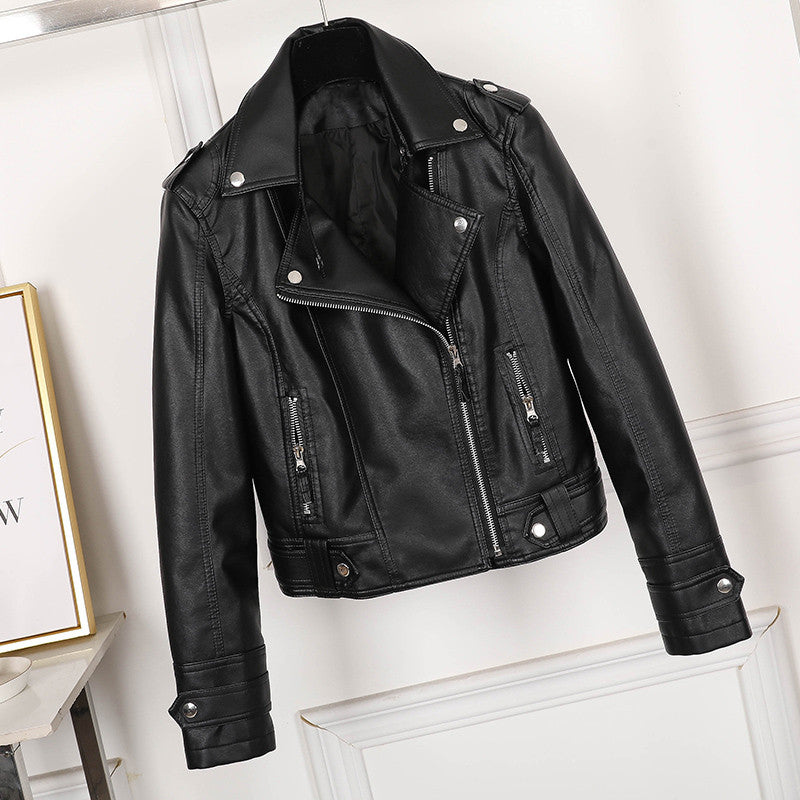 W&W Mode | Damen Slimfit Schwarze Lederjacke Mit Revers Und Reißverschluss Für Frauen