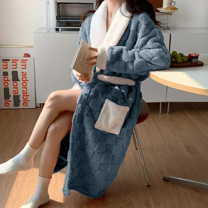 W&W Mode | Lässiger Herbst Flanell Bademantel für Frauen