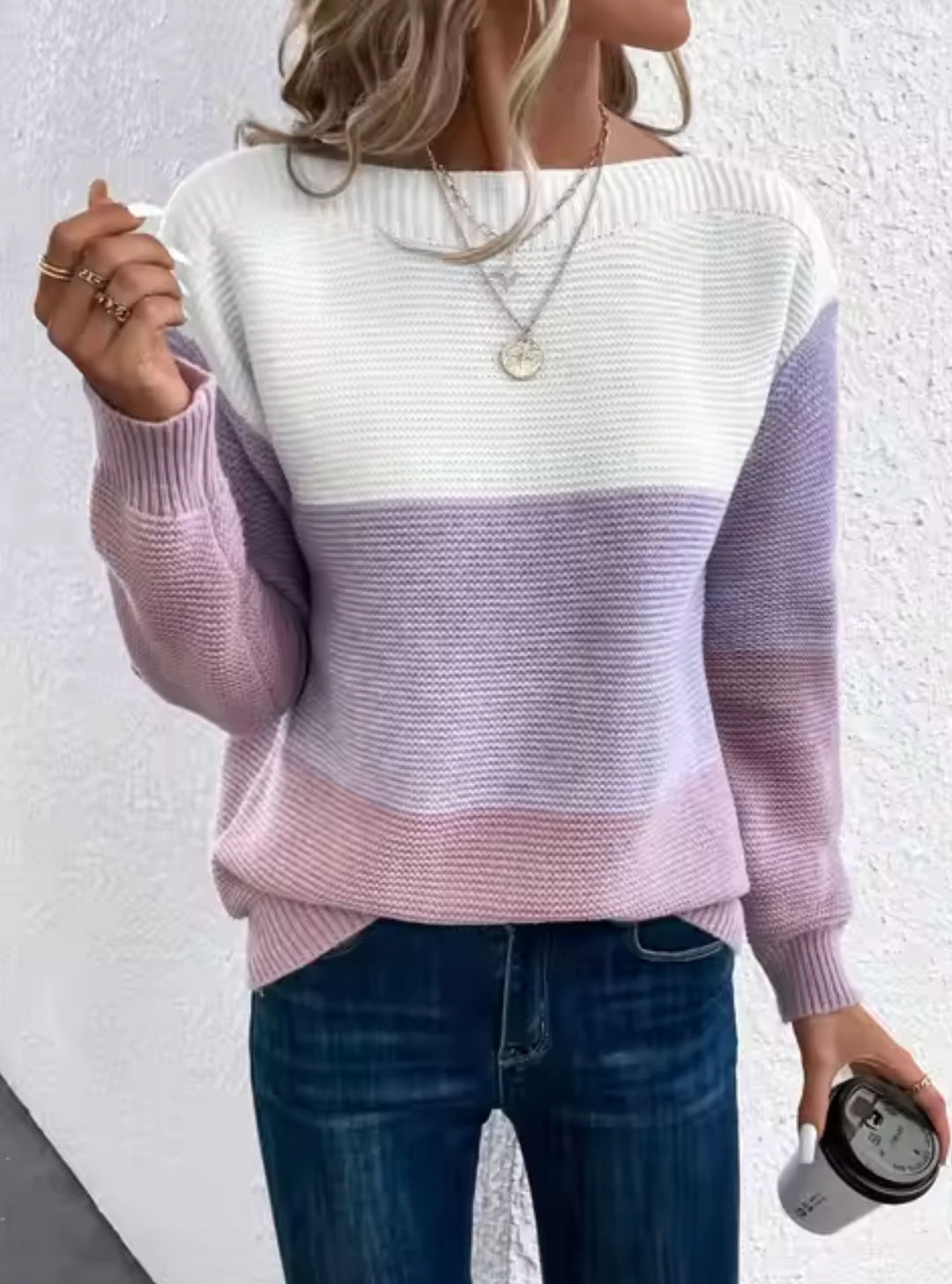 W&W Mode | Casual Herbst Dreifarbiger Strickpullover für Frauen