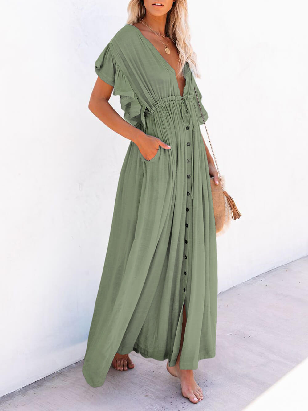W&W Mode | Stil Maxi Kleid mit Flatterärmeln für Frauen