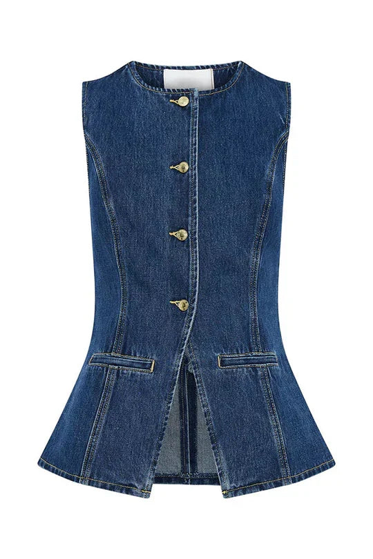 W&W Mode | Ärmellose Denim-Weste mit Knopfschluss für Frauen