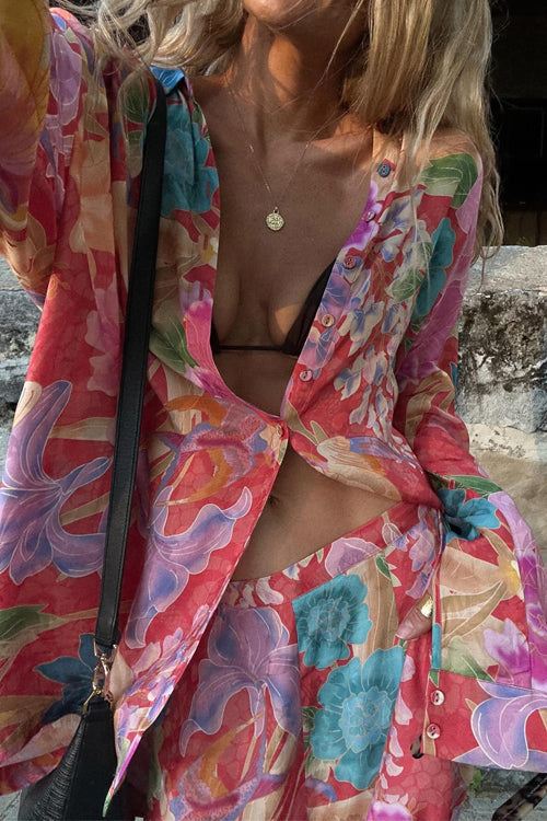W&W Mode | Rosiedress Langarm Bluse mit Knopfleiste und Weite Hosen Blumenmuster Set