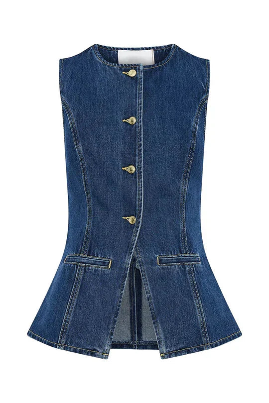 W&W Mode | Denim Prinzessnähte Tasche Weste Top