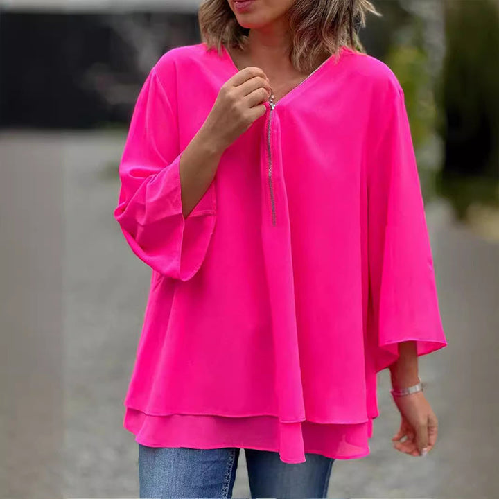 W&W Mode | Chiffon Reißverschlussoberteil V-Ausschnitt