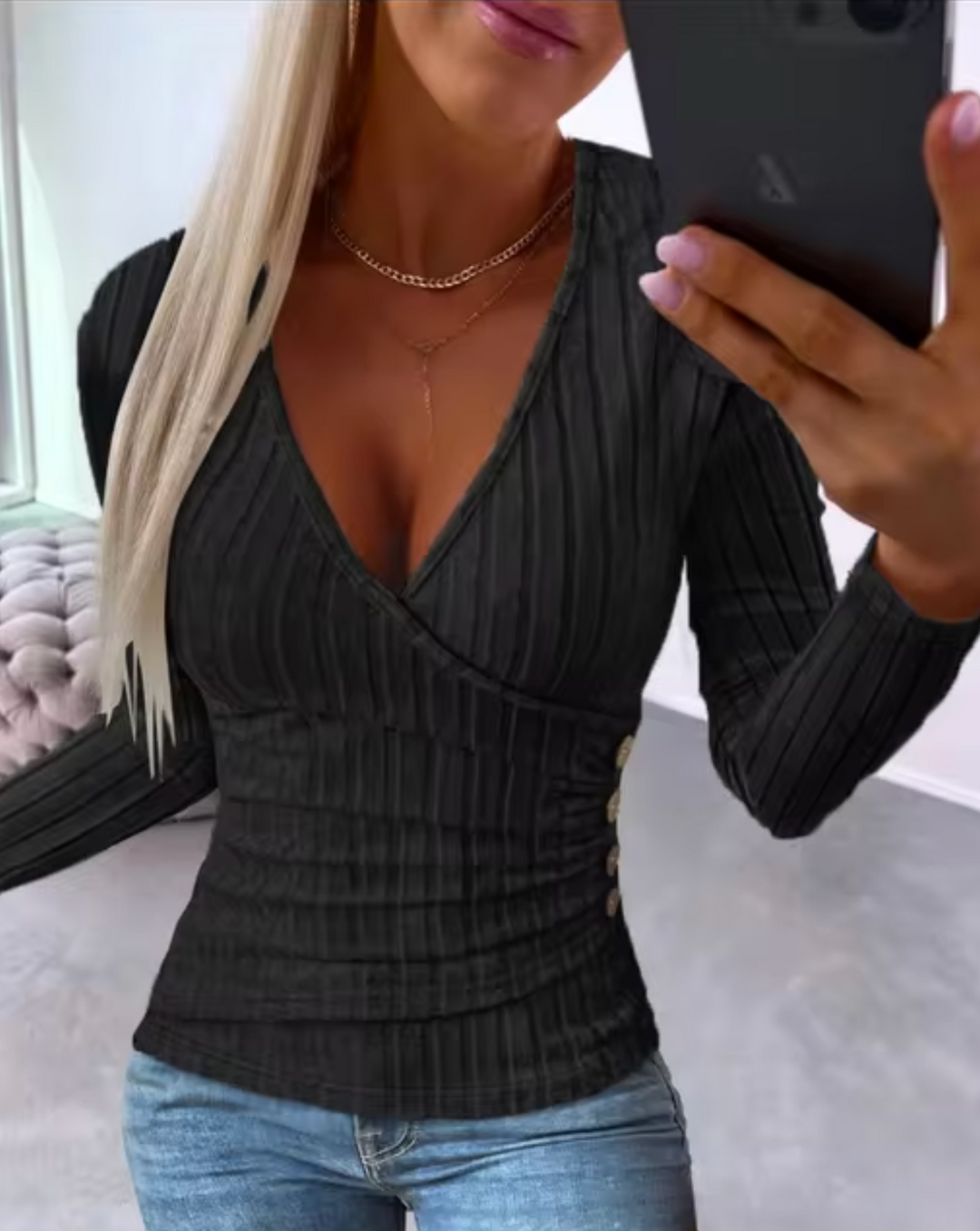 W&W Mode | Eleganter, Figurtilpasset Strickjacke Mit V-Ausschnitt