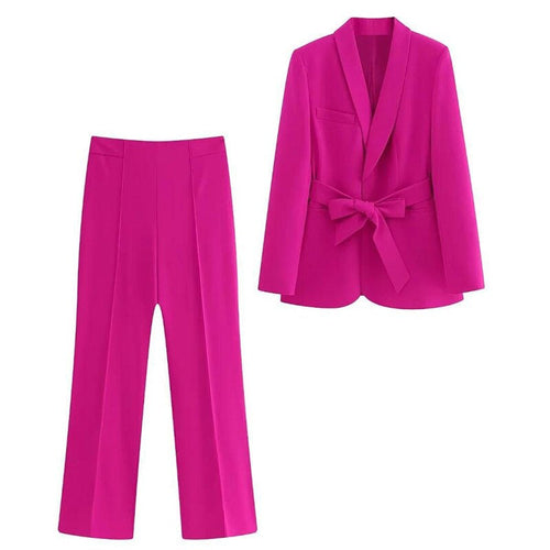 W&W Mode 2-teiliger Damenanzug | Eleganter Blazer mit Gürtel und passender Hose