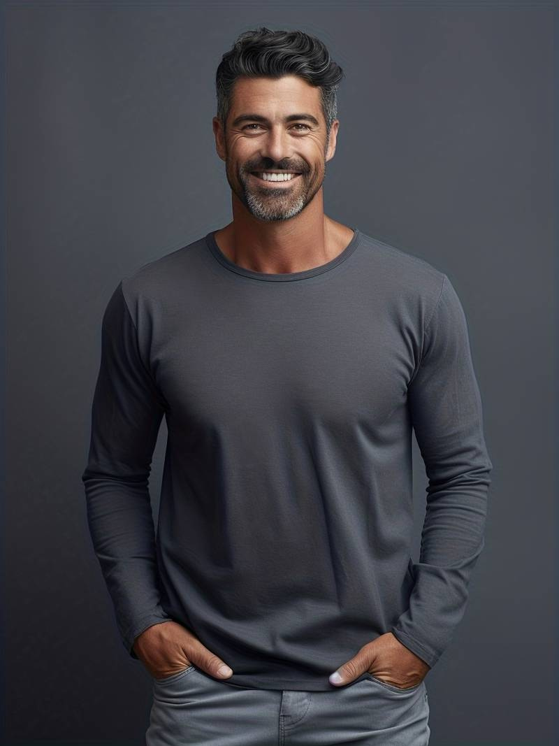 W&W Mode | Herren Langarm T-Shirt Einfaches Design Pullover Für Männer