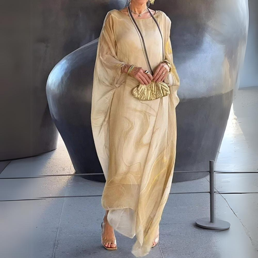 W&W Mode | Kaftan Kleid Fließender Leichter Stoff Eleganter Lockerer Schnitt Breite Ärmel