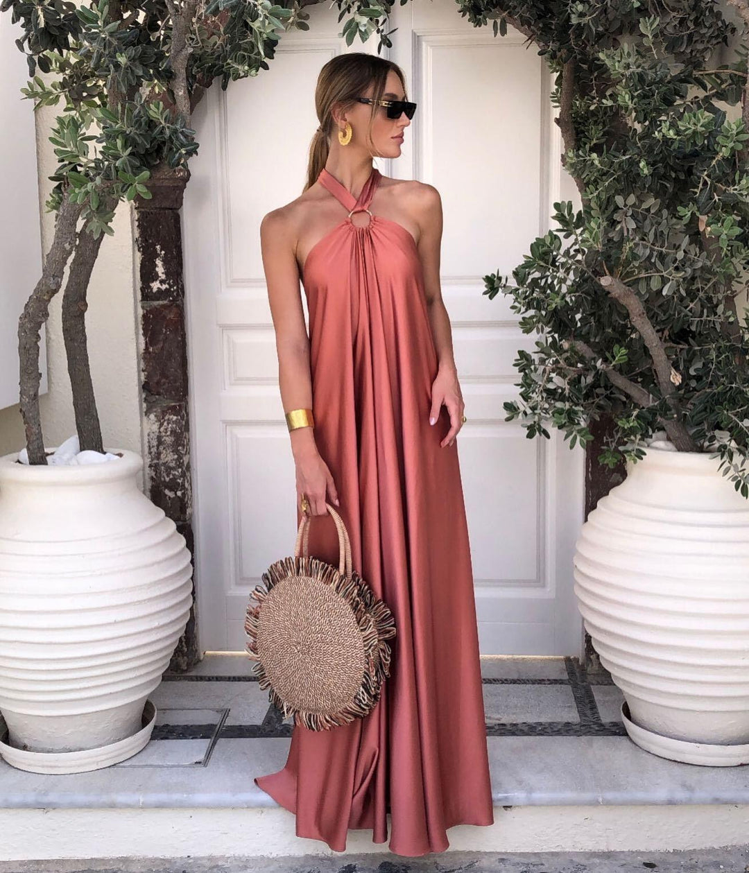 W&W Mode | Satin Halter Neck Maxi Dress für Frauen