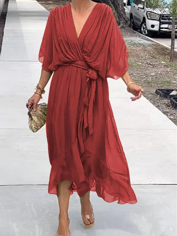 W&W Mode | stilvolles und elegantes Chiffonkleid mit V-Ausschnitt