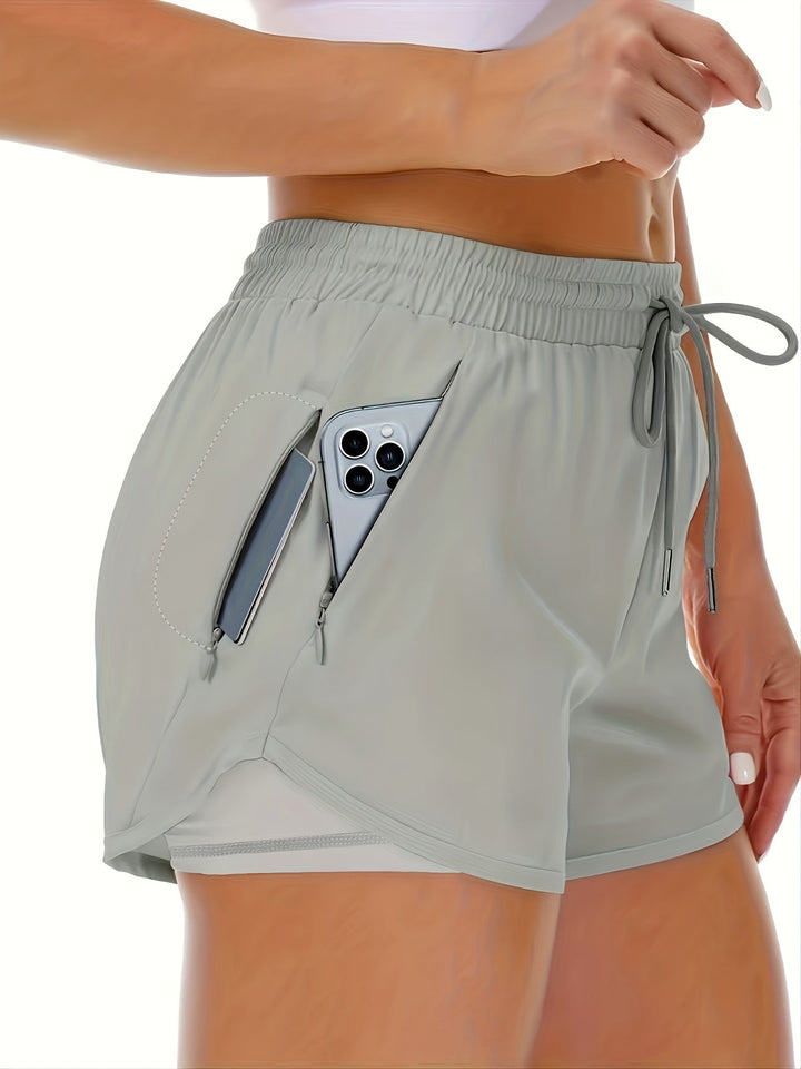 W&W Mode | Sportliche 2 in 1 Lauf Fitnessshorts in Einfarbig Mit Mehreren Taschen