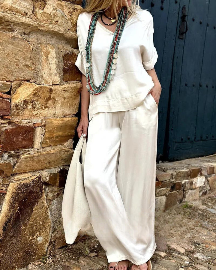 W&W Mode | Himmelweiße Bluse und Hosen-Set mit eleganter Ausstrahlung