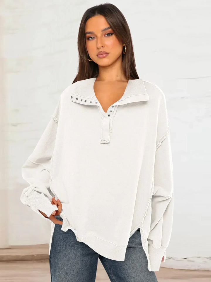 W&W Mode - Lässiges Sweatshirt Mit Knöpfen Und Lampenärmeln