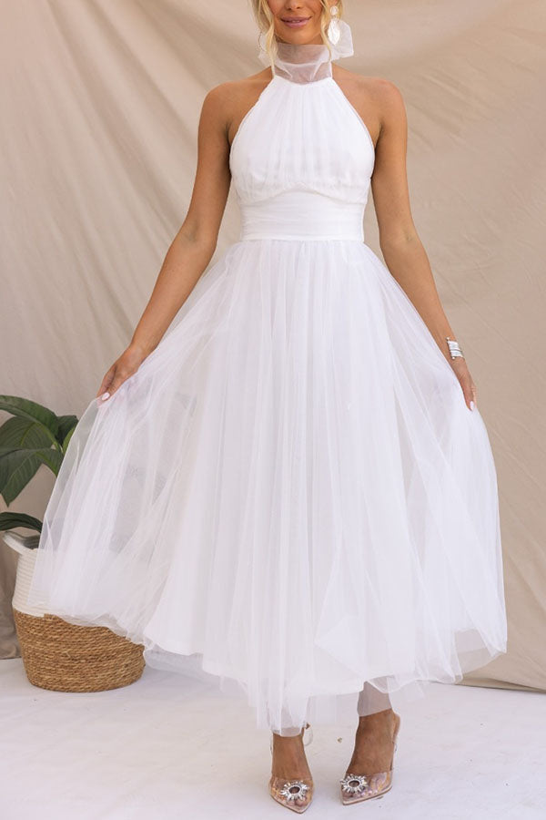 W&W Mode | Halfterhals Abendkleid Tüllschichten Elegante Formelle Kleidung