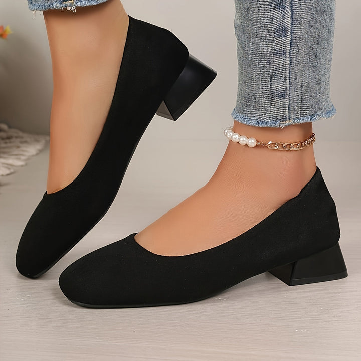 W&W Mode | Schwarze Flanell Pumps Mit Blockabsatz