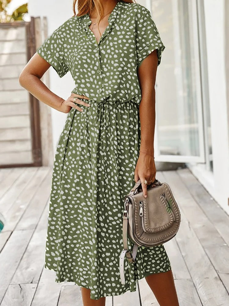 W&W Mode Casual Kleid | Gepunktetes kurzärmeliges Sommerkleid