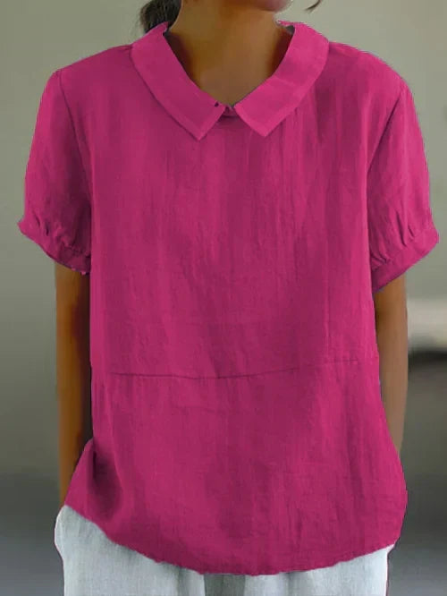 W&W Mode | Elegante Puffärmel Leinenbluse Mit Kragen Für Damen