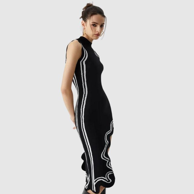 W&W Mode | Ärmelloses Kleid mit Kontrastpaspelierung