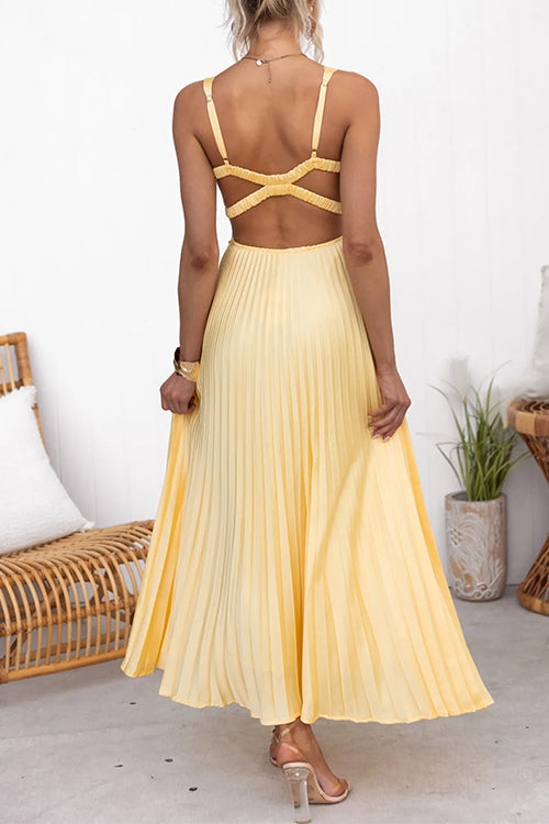 W&W Mode | V-Ausschnitt Rückenausschnitt Cut-Out Falten Maxi Cami Kleid