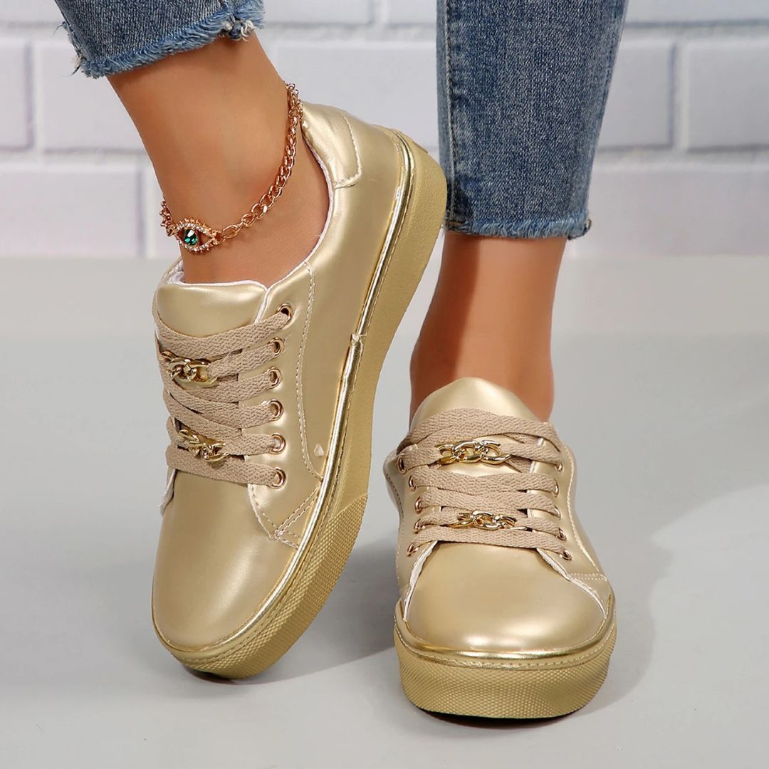 W&W Mode | Bequeme Damen Sneaker Mit Goldakzenten Und Weicher Einlegesohle Für Sommer