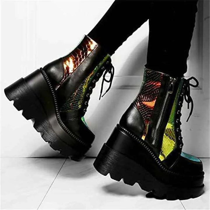 W&W Mode | Colorblock Schnürstiefel mit hohem Absatz