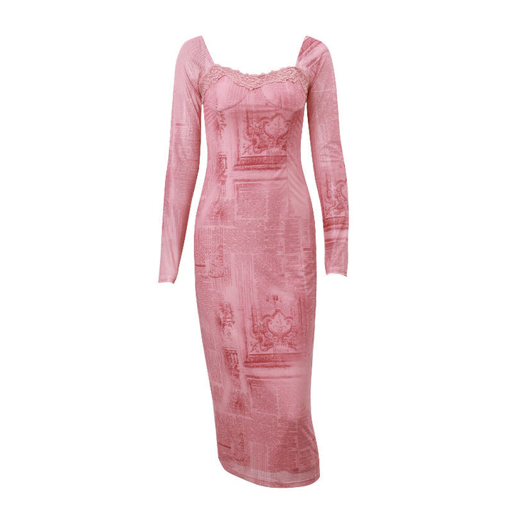 W&W Mode Slim-Fit Kleid mit quadratischem Kragen und langen Ärmeln für Damen