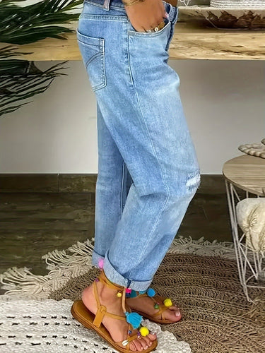 W&W Mode | Verwitterte Blaue Damen Stretchjeans
