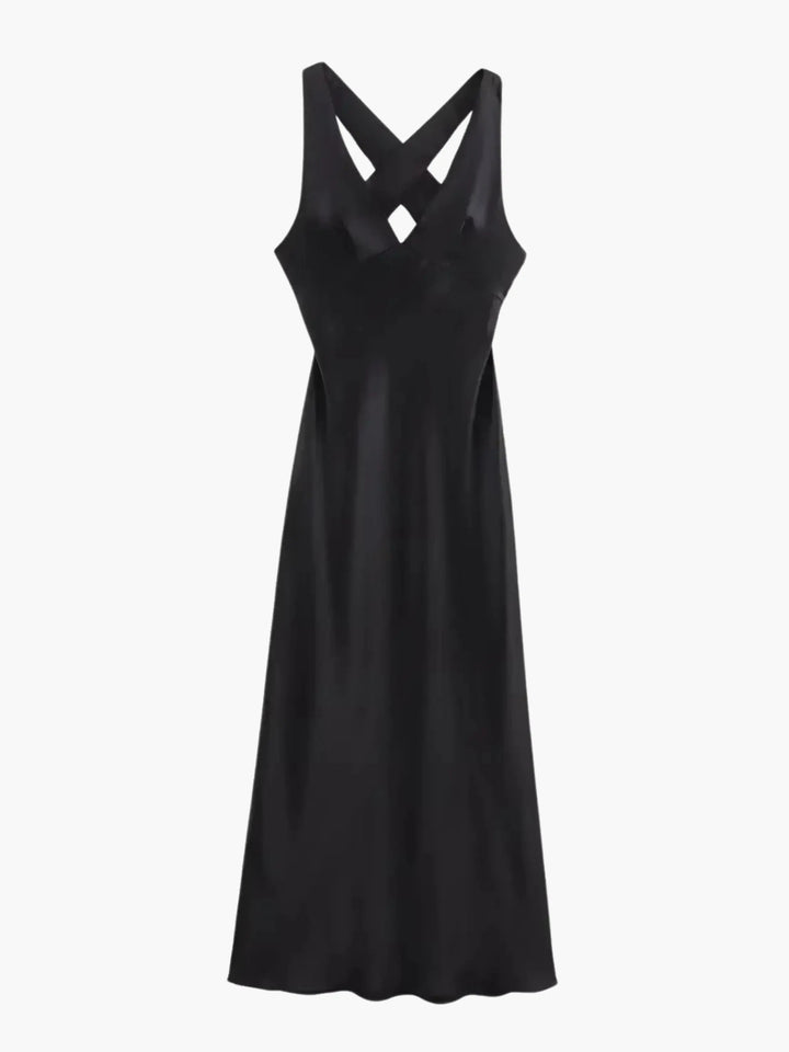 W&W Mode | Elegantes Satin Kleid Mit Kreuzdetail