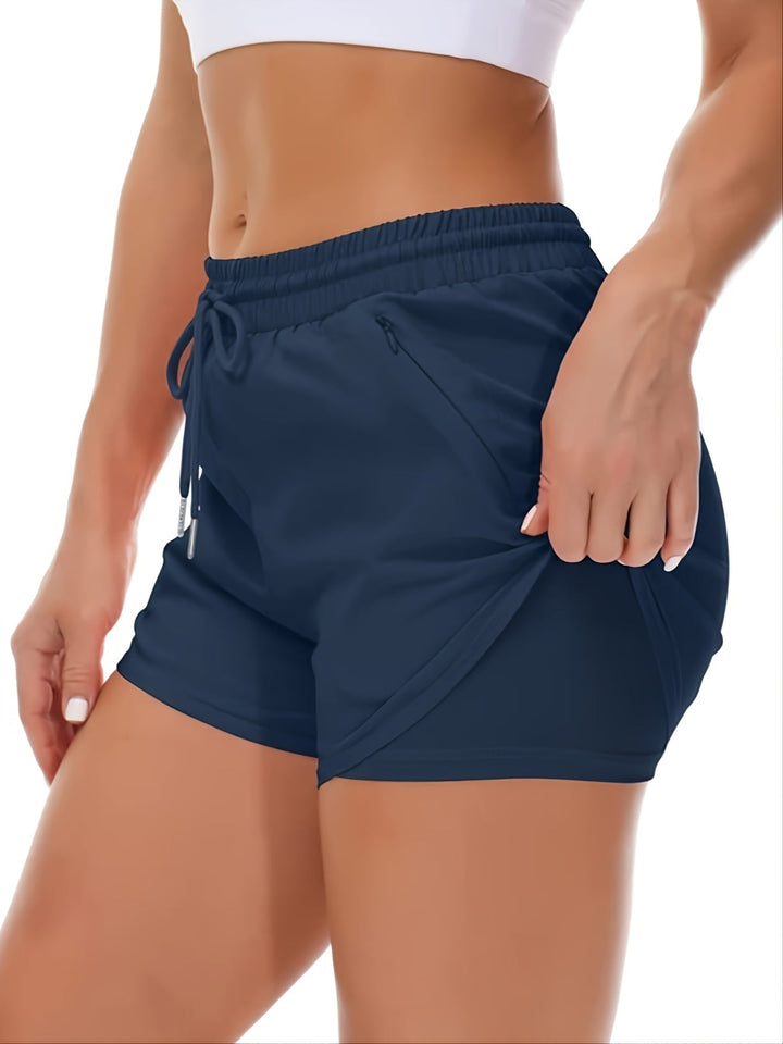 W&W Mode | Sportliche 2 in 1 Lauf Fitnessshorts in Einfarbig Mit Mehreren Taschen