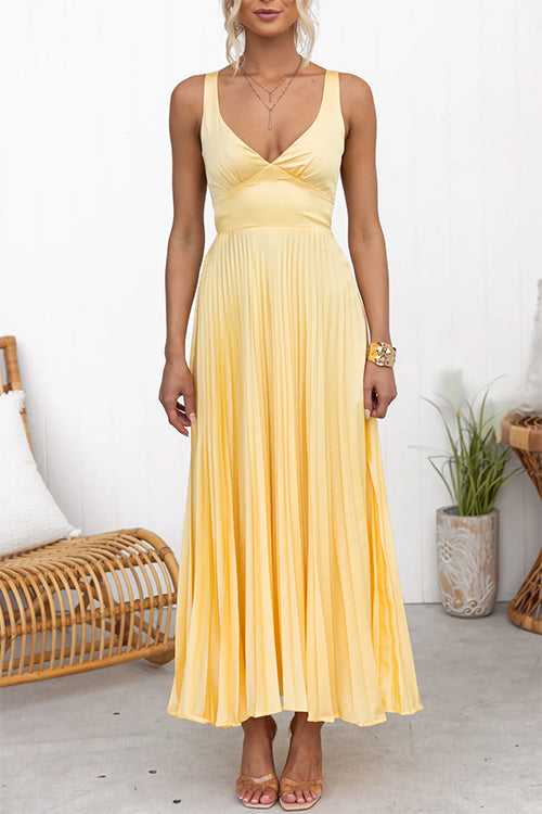 W&W Mode | V-Ausschnitt Rückenausschnitt Cut-Out Falten Maxi Cami Kleid