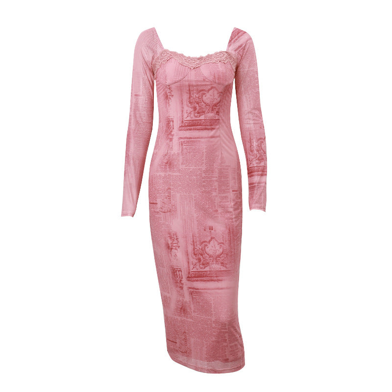 W&W Mode Slim-Fit Kleid mit quadratischem Kragen und langen Ärmeln für Damen