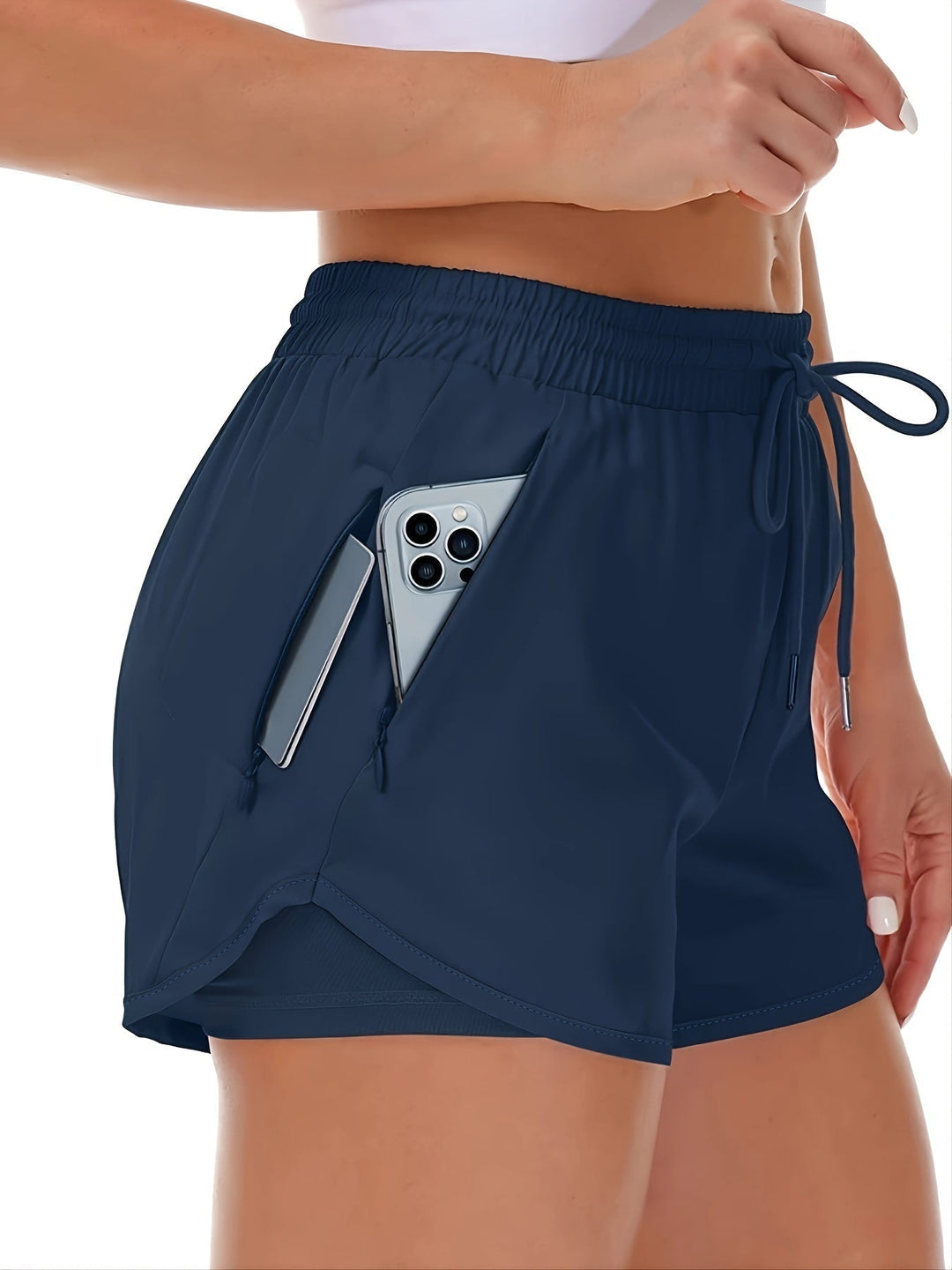 W&W Mode | Sportliche 2 in 1 Lauf Fitnessshorts in Einfarbig Mit Mehreren Taschen