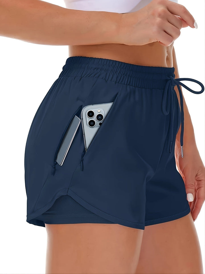 W&W Mode | Sportliche 2 in 1 Lauf Fitnessshorts in Einfarbig Mit Mehreren Taschen