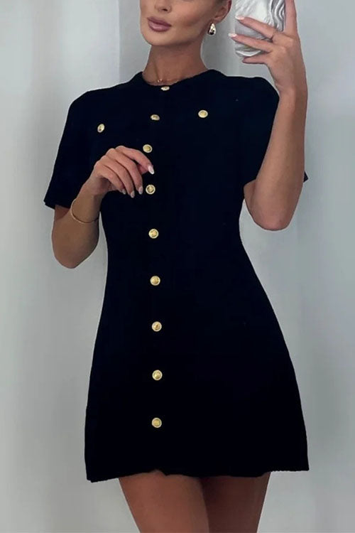 W&W Mode | Rosiedress Kurzarm Knopfverschluss Mini Strickkleid