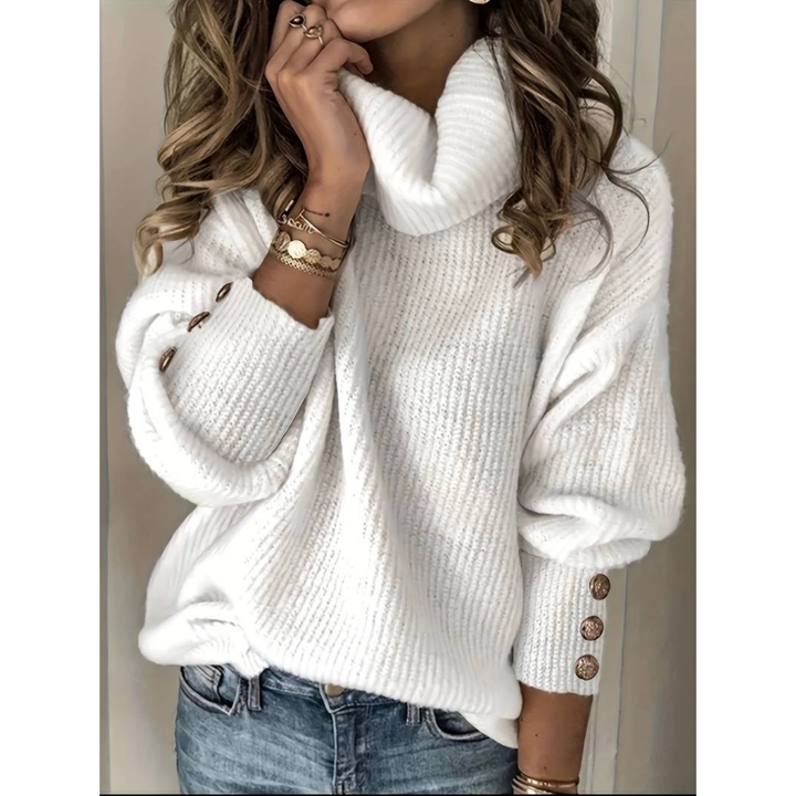 W&W Mode - Damen Pullover mit Knopfärmeln und Rollkragen