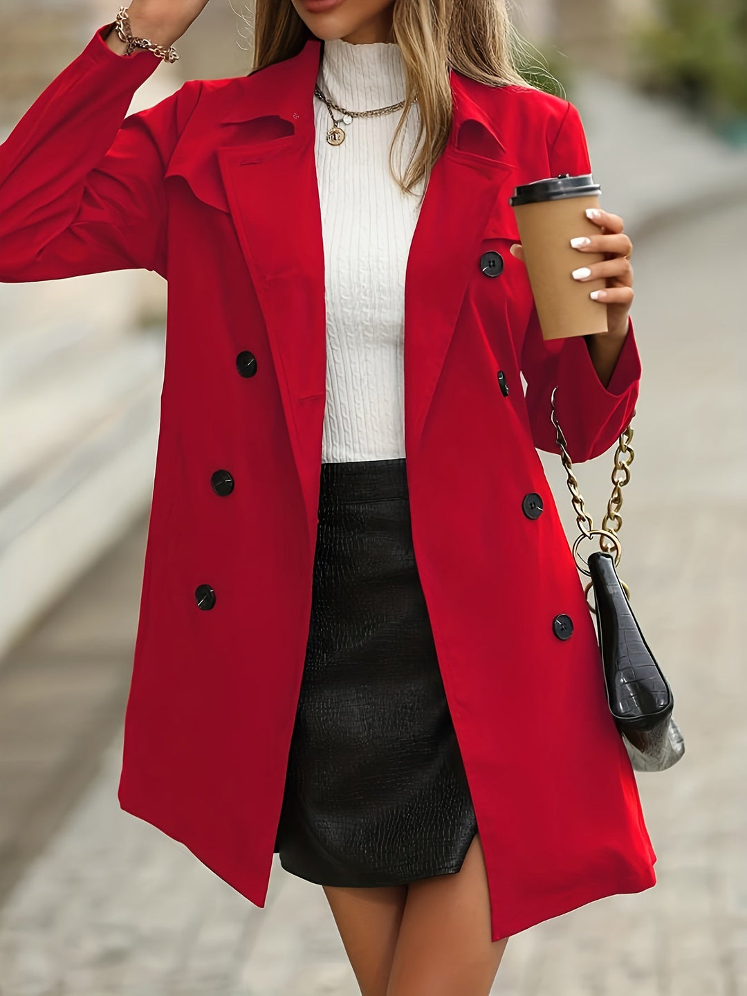 W&W Mode | Damen Doppelreihiger Trenchcoat Mit Knopfdetails